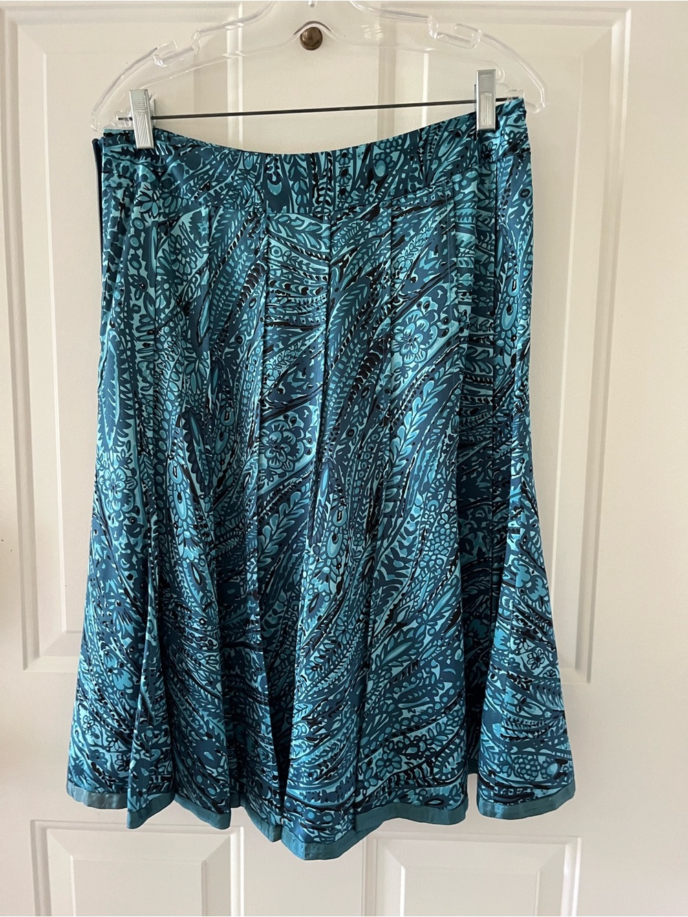 NIC+ZOE Teal and Dark Blue Patterned A-Line Skirt